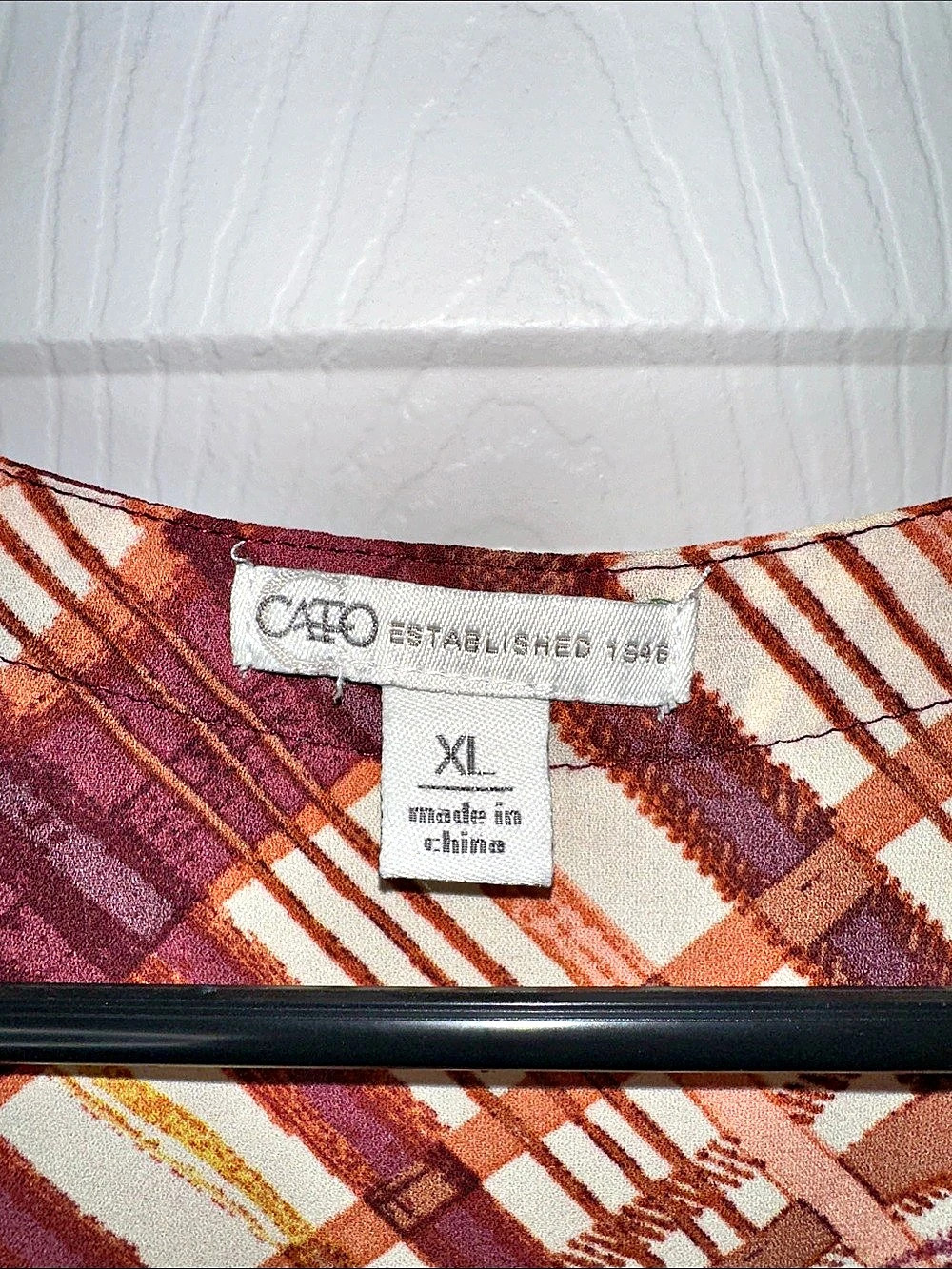 Cato Plaid 1/4 Zip Front Blouse in Orange & Brown Size XL - Picture 3 of 6
